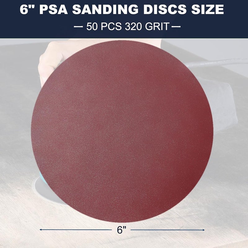 SACKORANGE 50 PCS 6 Inch 320 Grit PSA Sanding Discs Self Adhesive Sticky-Back Sandpaper for 6" DA Sander Automotive Car Paint Woodworking Wood Metal Finishing - Image 2